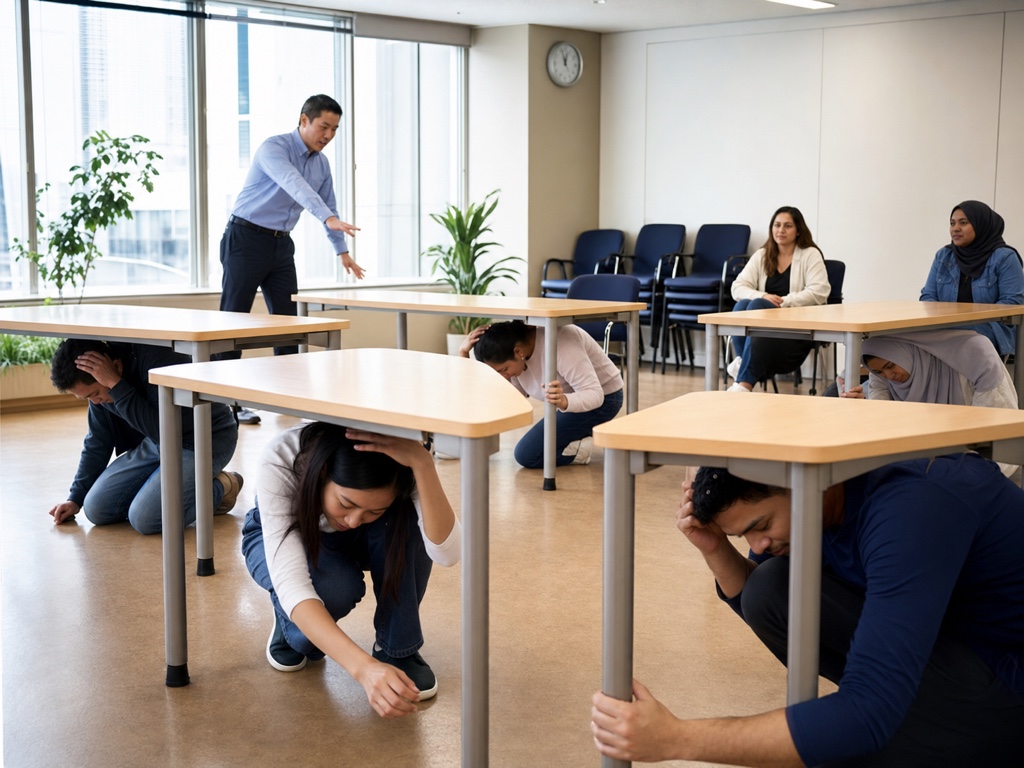 People taking part in an earthquake safety drill in Japan