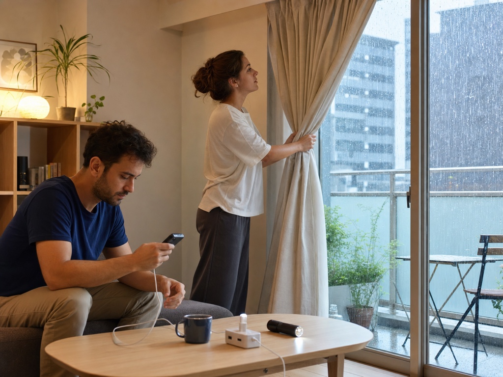A resident preparing and reinforcing windows before a typhoon in Japan