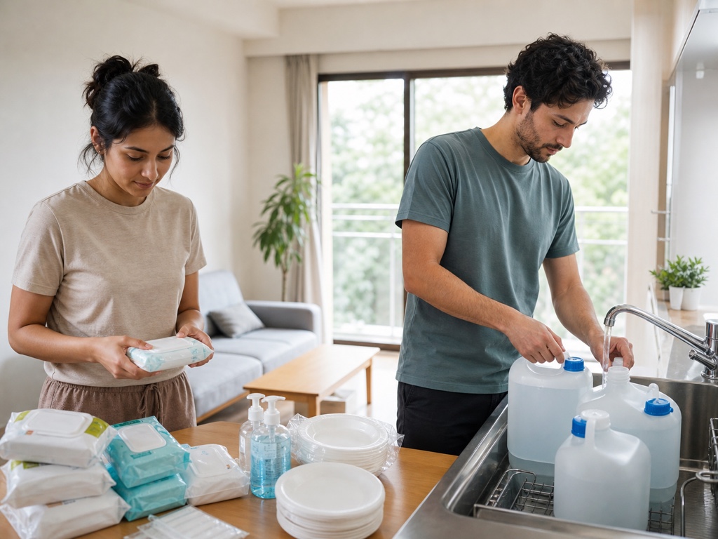 Storing water in containers to prepare for a water outage