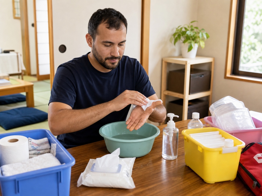 Keeping clean with wet wipes and hand sanitizer during a water outage