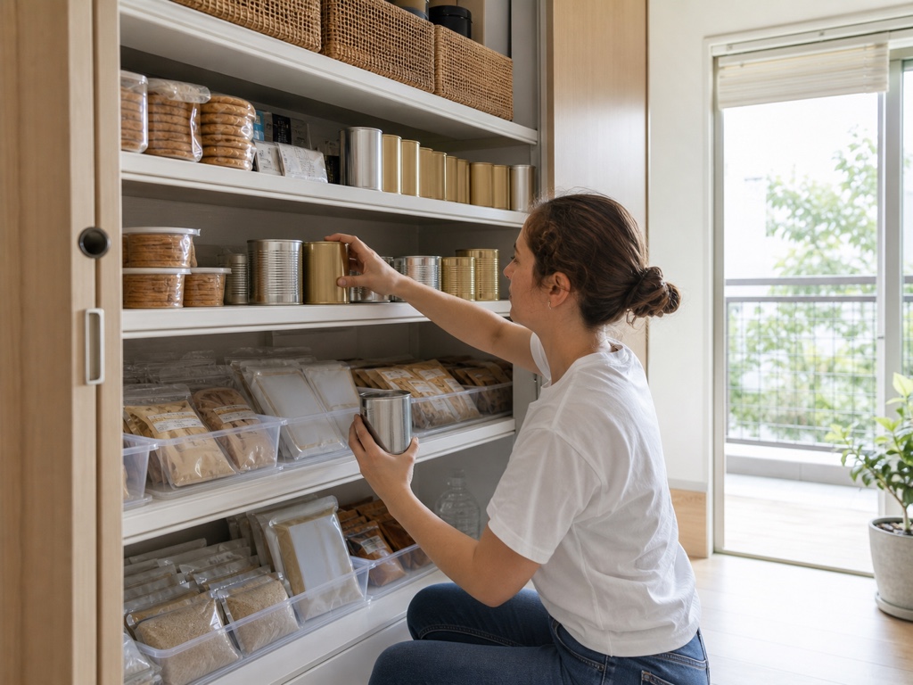 A pantry stocked with rolling-stock emergency food
