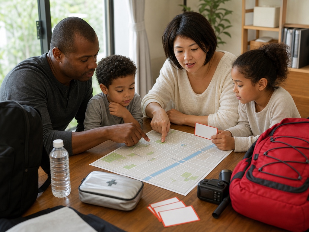 A family writing out their emergency plan together