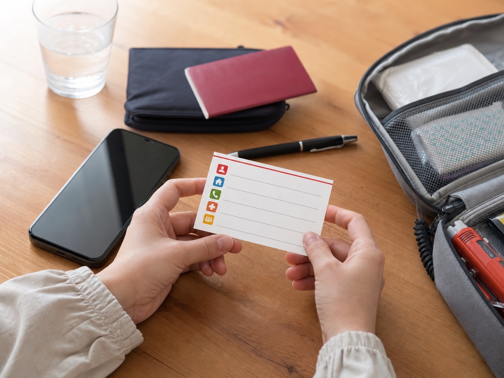 An emergency contact card with personal and language details
