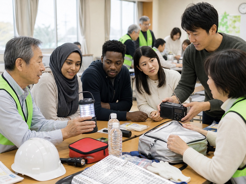 A multilingual community taking part in a disaster drill in Japan