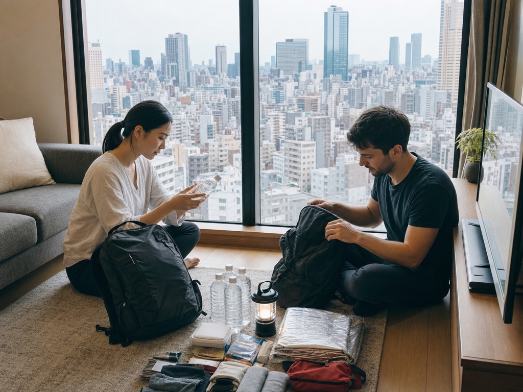 Preparing supplies in a high-rise Tokyo apartment