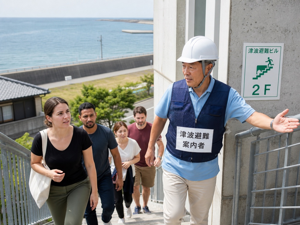 a designated tsunami evacuation building on the coast