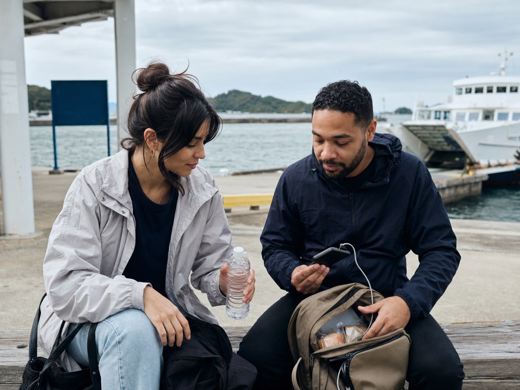 an island ferry port where service can be disrupted by storms