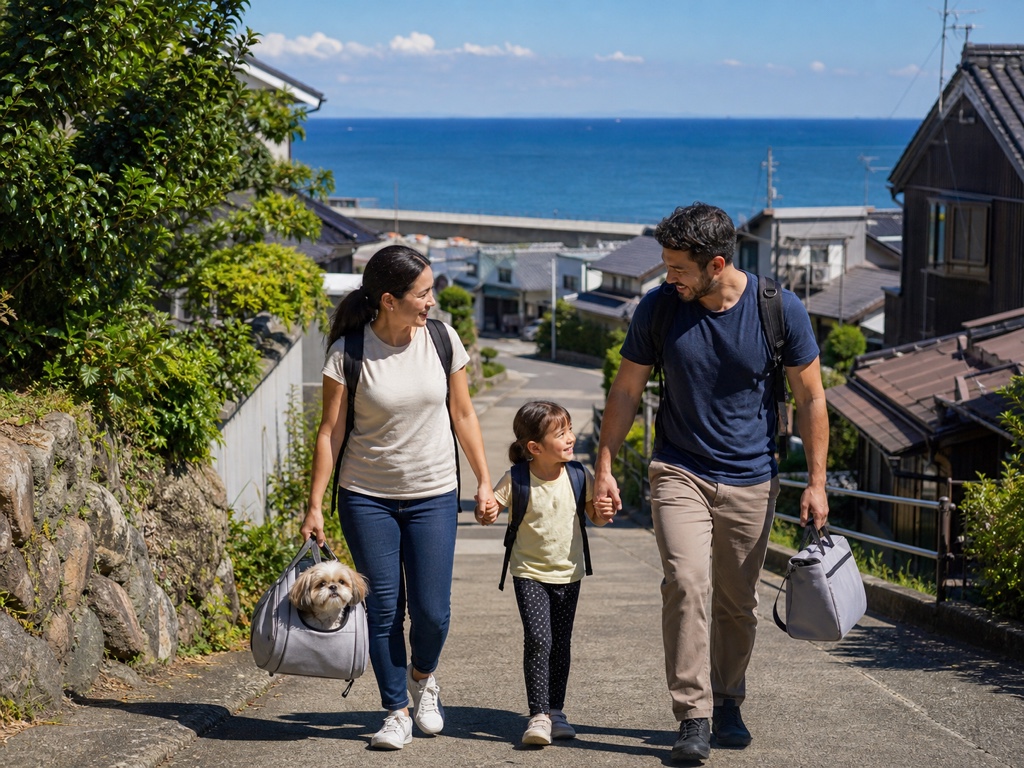 a coastal family evacuating together with their pet